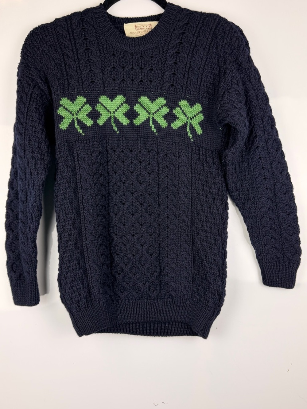 Aran Sweater Market Sz‎ XXL 100% Merino Wool Navy Crewneck Sweater Shamrock Row